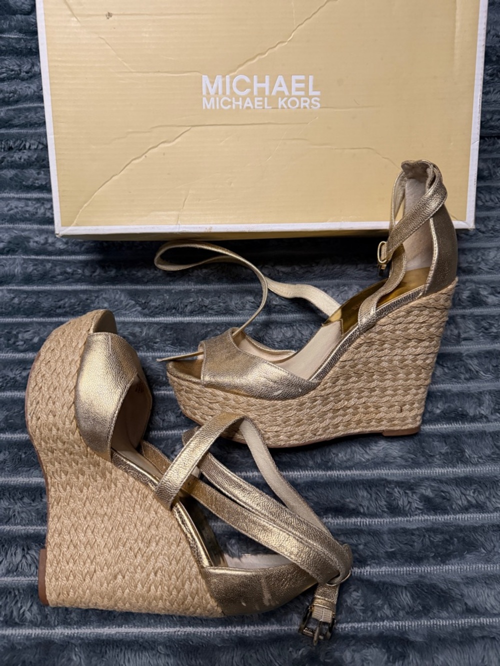 MICHAEL Michael Kors Metallic Gold Espadrille Wedge Sandals